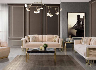  Moderne Beige Sofagarnitur 3+3+1 Sitzer Designer Polstersessel Möbel
