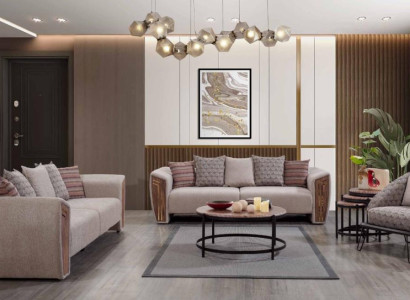  Beige Wohnzimmer Polster Sofagarnitur Dreisitzer Sessel Textil Möbel