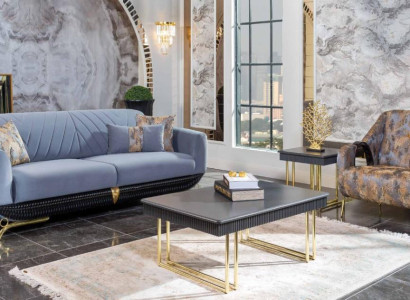  Moderne Polster Wohnzimmer Möbel Designer Blauer Dreisitzer Sessel 4tlg