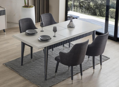  Designer Rechteckiger Weißer Esstisch 6x Graue Polster Stühle 7tlg. Set