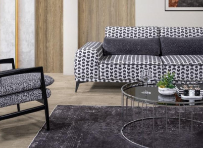  Graues Wohnzimmer Textilsofa 3-Sitzer Couchen Luxus Lounge Sessel 2tlg