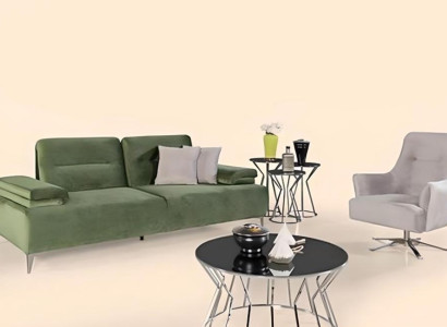  Grün-Weiße Wohnzimmer Polster Garnitur 3-Sitzer Couch Sessel Luxus Couch