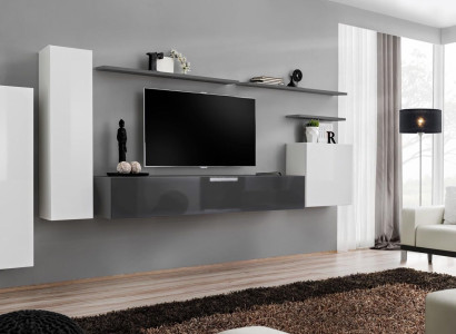Set 7 tlg Wohnzimmer TV-Ständer Schrank Wandschrank Wohnwände Holz Modern Möbel