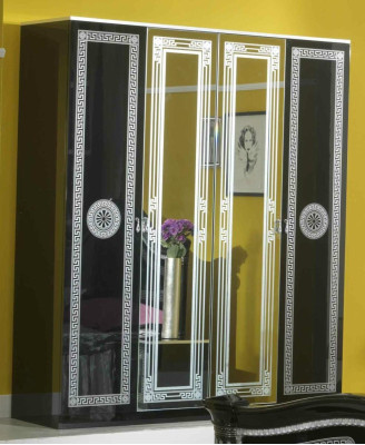 Schwarzes Schlafzimmer Komplett Set Kommode Stil Bett Garnitur 6tlg. Barock Neu