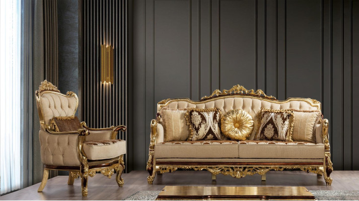 Sofagarnitur Couch Barock Rokoko Couchen Textil Chesterfield Sofa Tisch 3tlg.