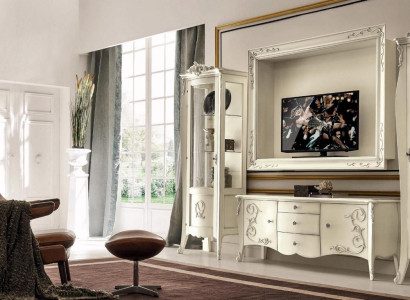 Set 4tlg Wohnzimmer rtv Vitrine tv Sideboard Schrank Tisch Wohnzimmer Holz Möbel