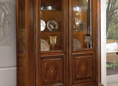 Vitrine 2 Tür Holz Schrank Vitrinen Wohnzimmer Schau Schränke Design Glas Möbel