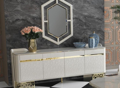 Sideboard Luxus Modernen Design Wohnzimmer Hochwertig Möbel Kommode Spiegel 2tlg
