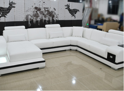 Design Ledersofa Sofa Modernes Polster Leder Ecksofa Couch Textil Wohnlandschaft
