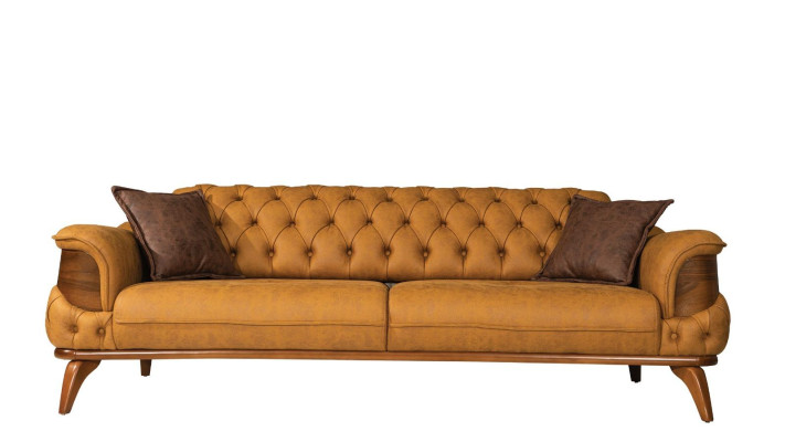 Dreisitzer Sofa Modern Sitzer Chesterfield Leder Gelb Design Wohnzimmer