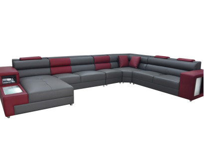Designer Leder Polster Sitz Ecke Leder Sofa Polster Eck Landschaft Zimmer XXL