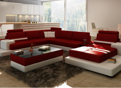 Wohnlandschaft Couch Polster Eck Garnitur Ledersofa Big Sofa Ecksofa Neu 2725A