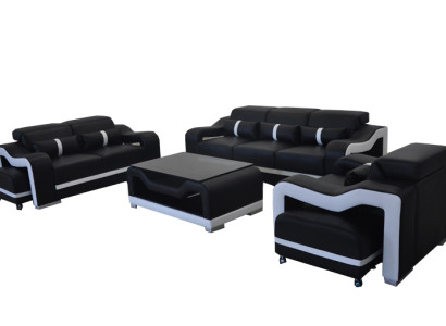 Sofa Leder Couch Polster Garnitur 3+2+1 Sitz Komplett Set Garnituren G8027D + Tisch