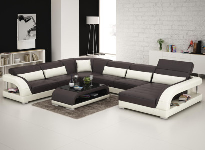 Wohnlandschaft Polster Ecke Eck Sofa + USB Garnitur Landschaft Leder Sitz