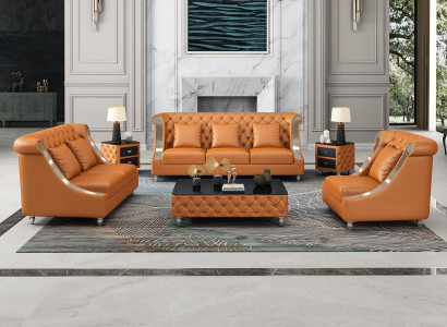 Design Wohnlandschaft Sofagarnitur 3+2 Sitzer Ledersofa Wohnzimmer Chesterfield