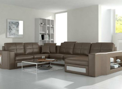 Design Wohnlandschaft Ledersofa Ecksofa Eckcouch Polster Sofa Ecke USB + LED