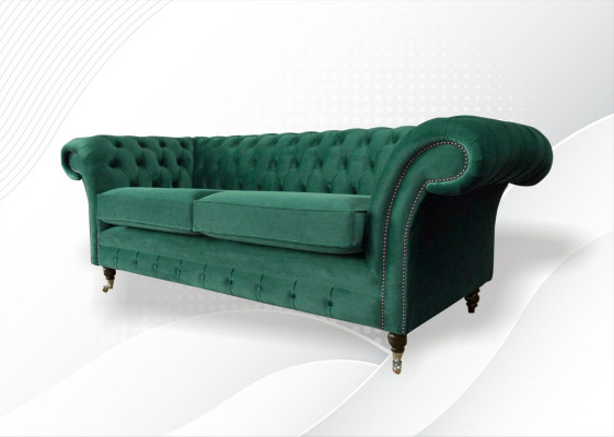 Chesterfield 3 Sitzer Grün Wohnzimmer Modern Design Couchen Sofa Original Textil