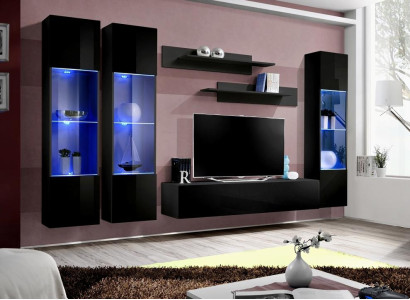Wohnzimmer Garnitur 6 tlg Wohnwand Lowboard TV-Ständer Hänge Vitrine Holzmöbel
