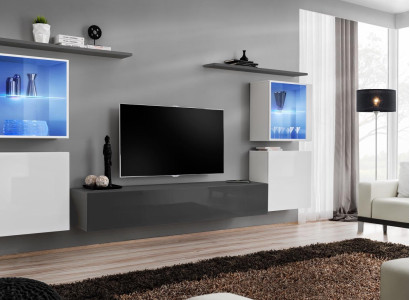 Set 7tlg. Wohnwand Luxus Sideboard TV Ständer Lowboard Wand Regale Wandschrank