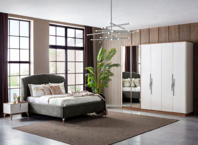 Bett Grau Doppelbetten Modern Bettgestell Luxus Design Bettrahmen Holz Neu