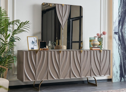 Anrichte Garnitur Sideboard mit Spiegel Esszimmer Holz Braun Schrank