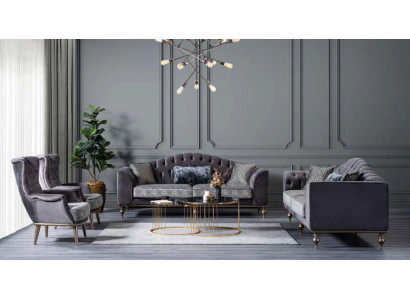 Grauer Sessel Textil Lounge-Sessel Einsitzer Polstersitz Wohnzimmer Holz