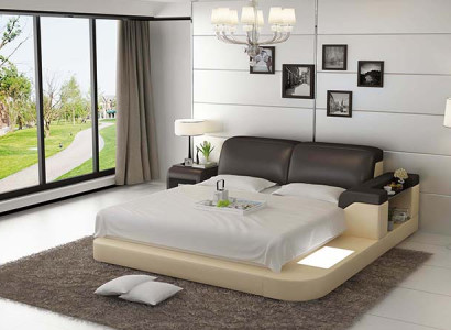 Design Bett XXL Big Betten Leder Polster Hotel 200x200cm Multifunktion Regal USB
