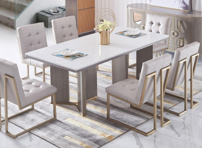 Designer Ess Zimmer Stuhl Set Metall Textil Sessel 6x Lounge Stühle