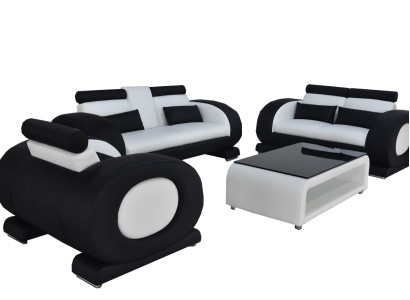 Sofa Couch Leder Sitz 3+2+1 Komplett Set Garnitur Designer Moderne