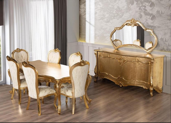 Esszimmer Garnitur Set Tisch 6x Stühle Anrichte Spiegel Essgruppe 9tlg