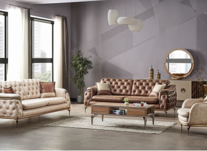Sofagarnitur 3+3+1 Sitzer Chesterfield Modern Stil Garnitur Set 3tlg. Sofa Relax Neu