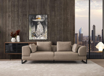 Sofa Dreisitzer 3 Sitzer Polstersofa Grau Stoff Stoffsofa Holz Sofas
