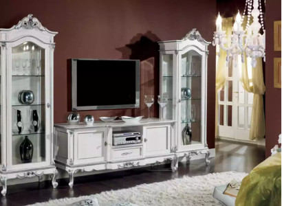 Wohnzimmer Set Wandregal TV-Ständer Wohnwand 2x Vitrine Design 3tlg.Neu