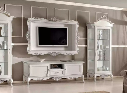 Wohnwand Lowboard 2x Vitrine TV-Rahmen Set 4tlg. Klassische Stil Weiß