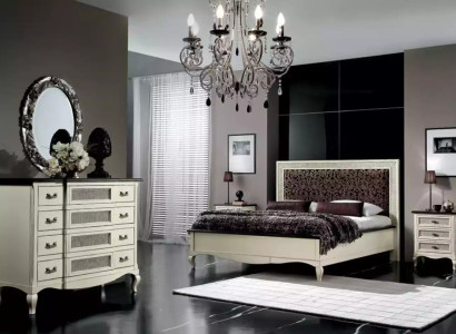 Bett 2x Nachttische 5tlg. Italienische Möbel Schlafzimmer Kommode Holz
