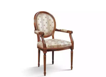 Stuhl mit Armlehne Sessel Esszimmer Holz Lehnstuhl Design Möbel Beige