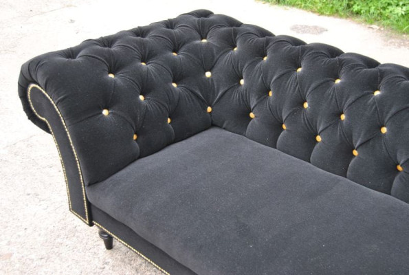 Stoff Design Couch Polster Textil Modern Sofa Chesterfield 3 Sitzer Schwarz