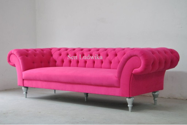 Stoff Design Couch Polster Sofas Textil Modern Sofa Chesterfield 3 Sitzer Rosa