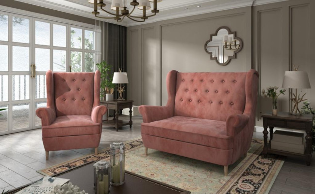 Graue Stoff Chesterfield Sofagarnitur 2+1 Sitzer Sofa Couch Polster Samt