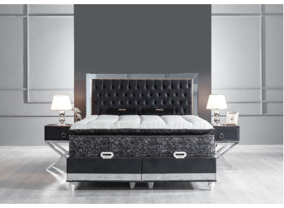 Schlafzimmer Set Schwarz Metall Bett 2x Nachttische Luxus Neu 3tlg.