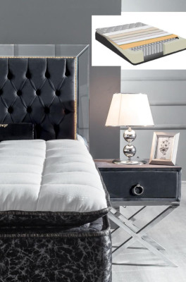 Schlafzimmer Set Schwarz Metall Bett 2x Nachttische Luxus Neu 3tlg.