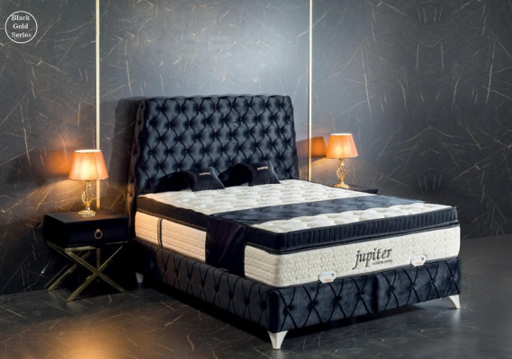 Schlafzimmer Set Schwarz Bett Nachttisch Chesterfield Betten Möbel Samt 3tlg.