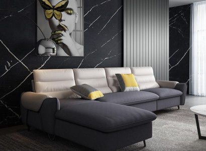 Wohnlandschaft Couch Polster Textil Stoff Leder Sitz Garnitur L-Form Eck Ecksofa