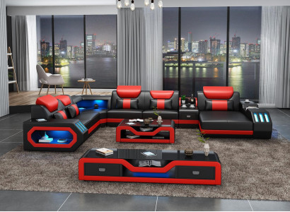 Design Big Sofa mit USB Ecksofa Couch Wohlandschaft U Form Leder Textil Ecke