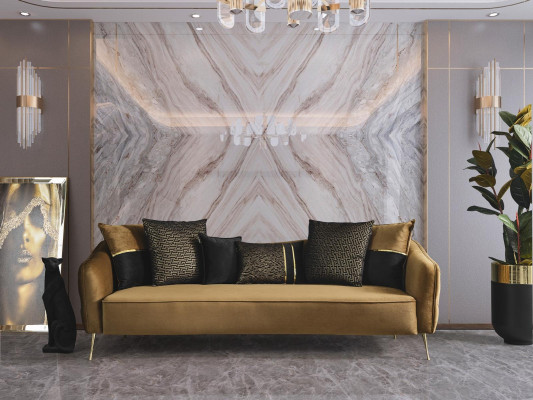 Goldene Stoff 3-Sitzer Textilsofa braun Couch Polstersofas Sofas Möbel
