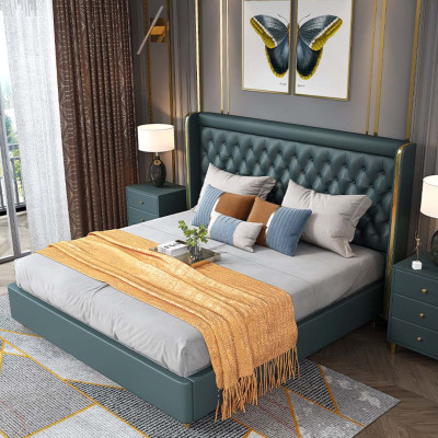 Schlafzimmer Bett Nachttische 3 tlg. Set Design Deko Luxus Betten Leder