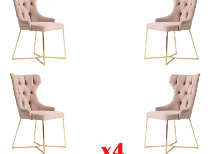 Set 4x Chesterfield Designer Massivholz Stuhl Esszimmerstuhl Designer