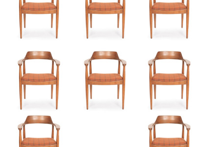 Set 8 Sessel Stuhl Design Holz Stoff Polster Stühle Esszimmer Textil