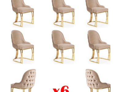 Set 6 Sessel Stuhl Design Metall Stoff Polster Stühle Esszimmer Textil