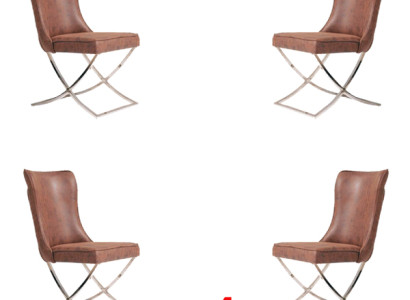 Set 4x Sessel Edelstahl Esszimmerstuhl Stoff Polster Stühl Esszimmer